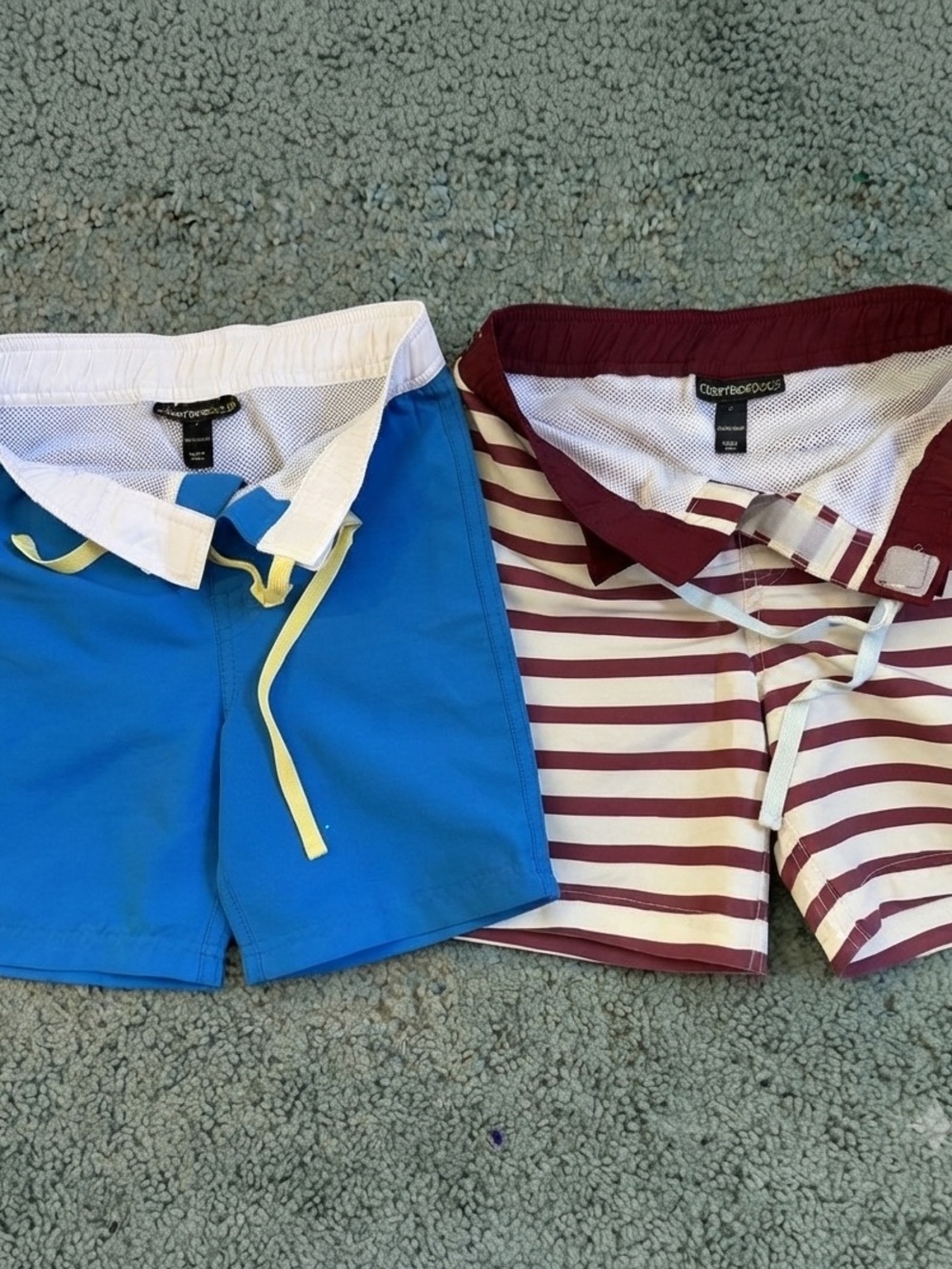 Bloomingdale's Blue & Maroon Striped Kids Swim Trunks